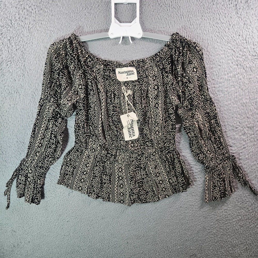 NEW Savanna Jane Cropped Top Women Medium Fitted Off Shoulder Elastic Waist Boho